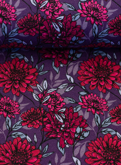 Swafing Dahlias cardinal purple - modal french terry