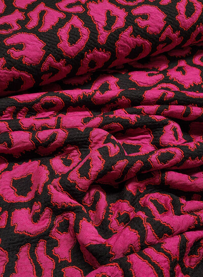 A la Ville leopard roze  met een streepje rood - prachtige rekbare jacquard