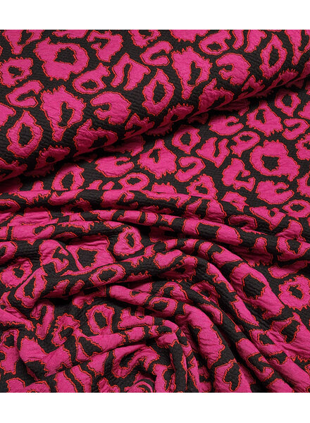 A la Ville leopard roze  met een streepje rood - prachtige rekbare jacquard