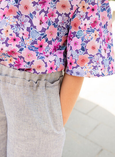 Poppy fabrics purple flowers - poplin cotton