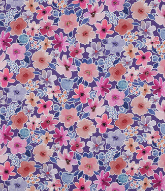 Poppy fabrics purple flowers - poplin cotton