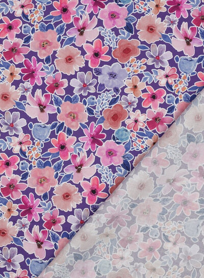 Poppy fabrics paars bloemetjes - popeline katoen