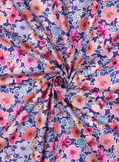 Poppy fabrics paars bloemetjes - popeline katoen