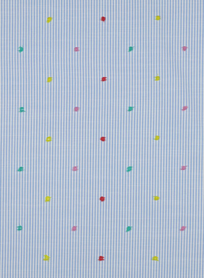 Poppy fabrics Dobby blauw gestreepte katoen met kleurrijke plukjes
