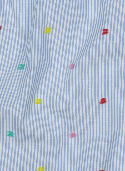 Poppy fabrics Dobby blue striped cotton with colorful tufts