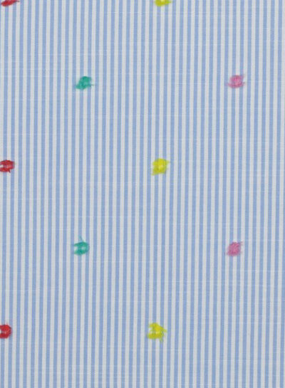 Poppy fabrics Dobby blauw gestreepte katoen met kleurrijke plukjes