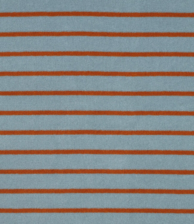 Poppy fabrics vergrijsd blauw en roest gestreept - spons