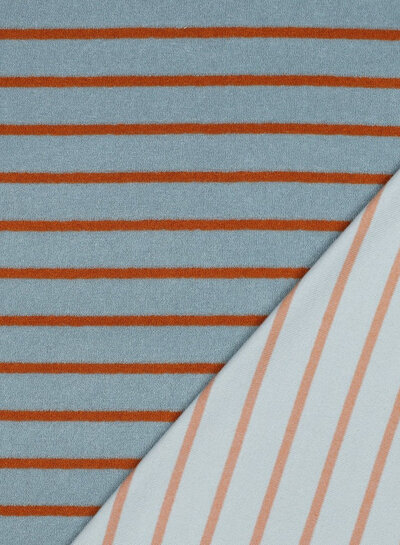 Poppy fabrics vergrijsd blauw en roest gestreept - spons