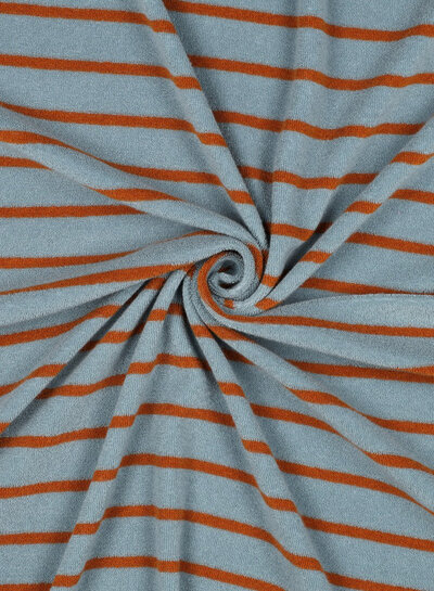 Poppy fabrics grayish blue and rust striped - sponge