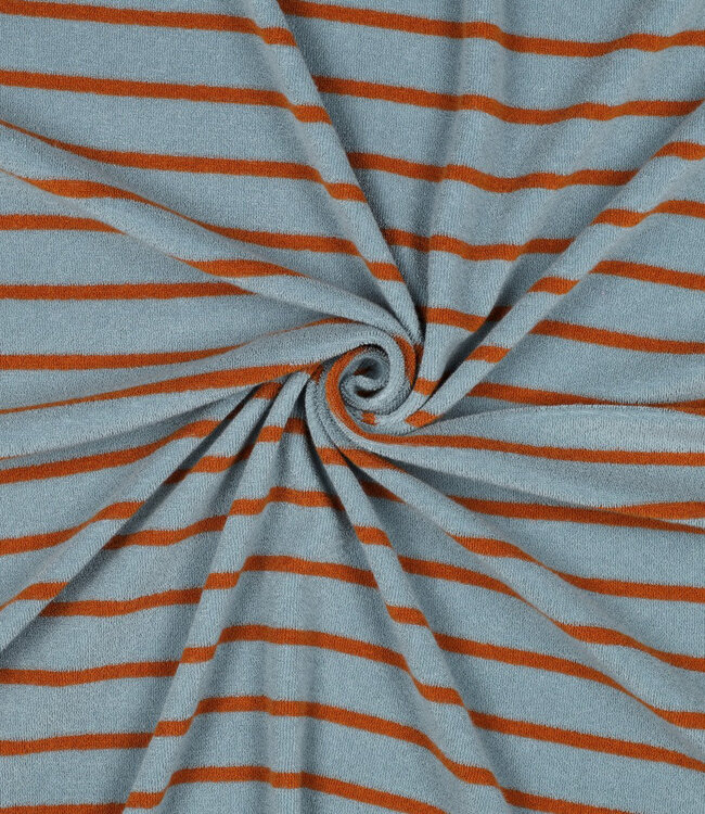 Poppy fabrics vergrijsd blauw en roest gestreept - spons