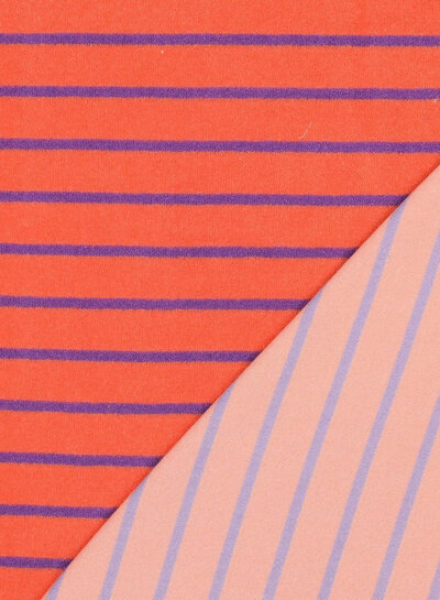 Poppy fabrics coral and lilac striped - sponge