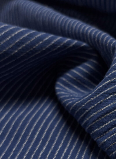 indigo blue and white pinstripe - woven cotton