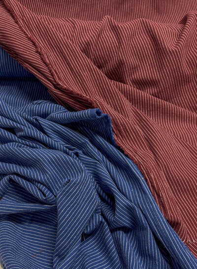 indigo blauw en witte krijtstreep - geweven katoen