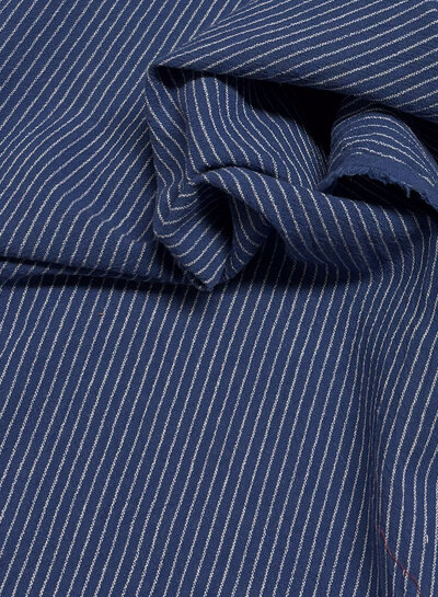 indigo blauw en witte krijtstreep - geweven katoen