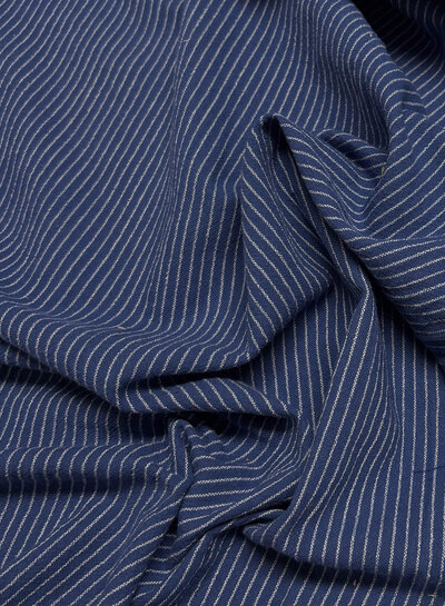 indigo blue and white pinstripe - woven cotton