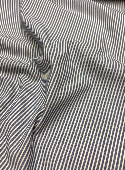 jeansblauw en ecru gestreept -  geweven katoen