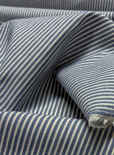 denim blue and ecru striped - wrincle cotton