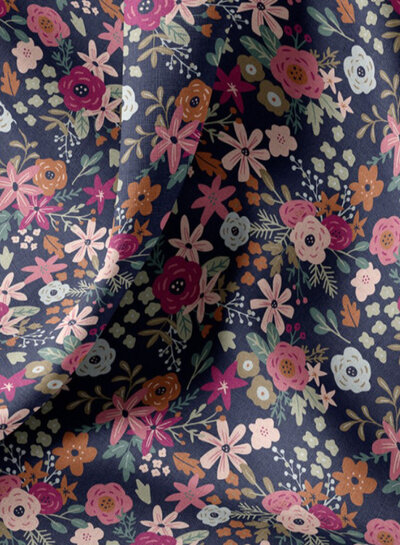 aubergine bloemetjes - katoen