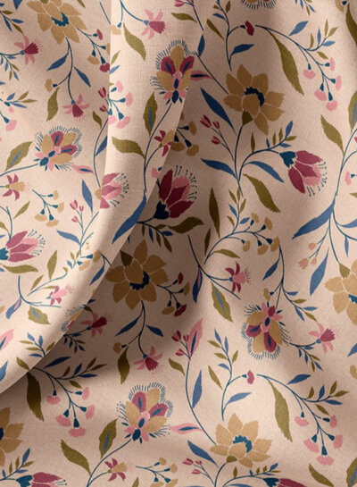 flowers on a salmon-colored background - cotton