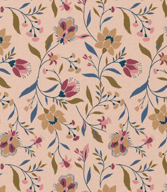 flowers on a salmon-colored background - cotton