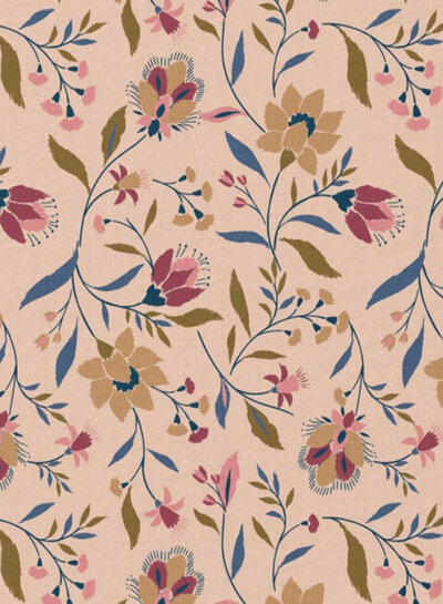 flowers on a salmon-colored background - cotton