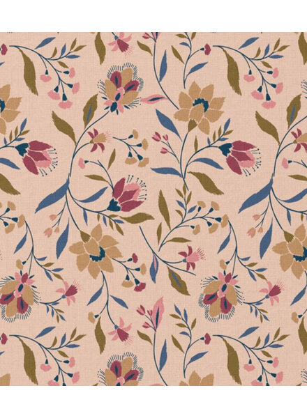 bloemen op zalmkleurige achtergrond - katoen