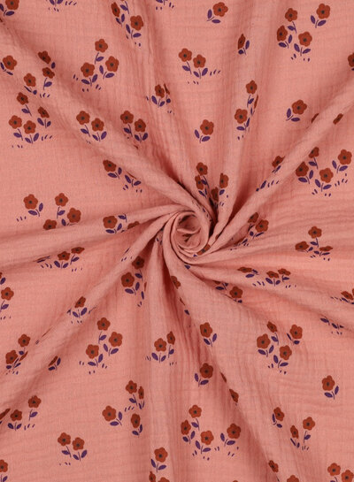 mini bloemetjes - roest peach - tetra / double gauze