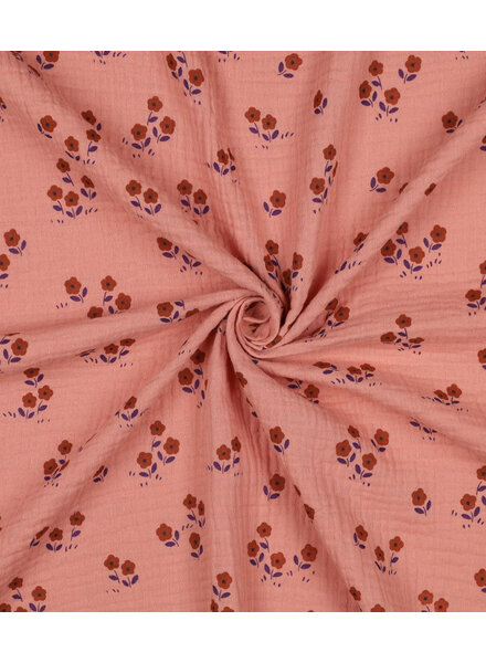 mini bloemetjes - roest peach - tetra / double gauze