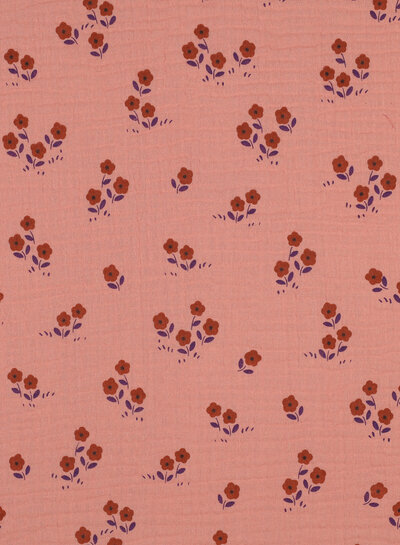 mini flowers - rust peach - tetra / double gauze