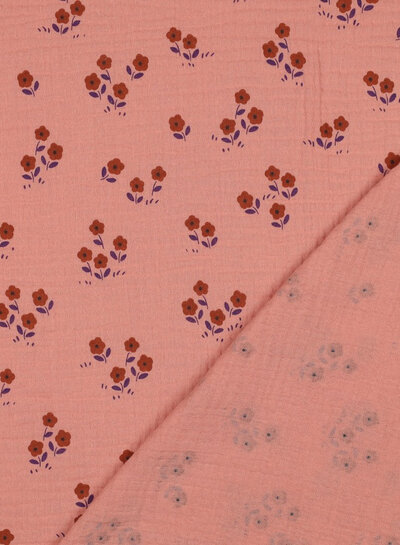 mini flowers - rust peach - tetra / double gauze