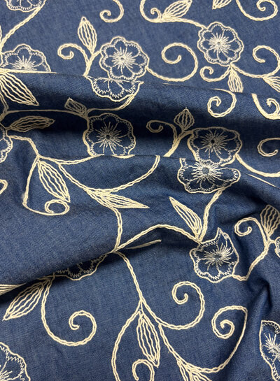 embroidery flowers - denim light weight cotton