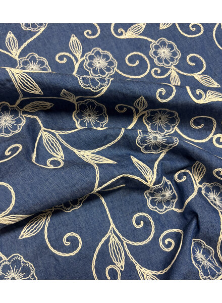 embroidery flowers - denim light weight cotton
