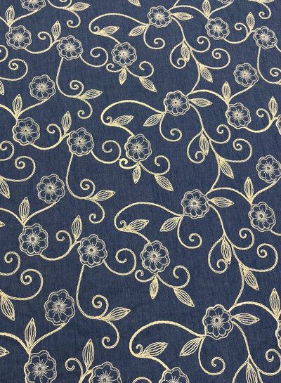 embroidery flowers - denim light weight cotton