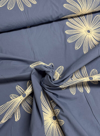 Poplin cotton embroidery jeans blue