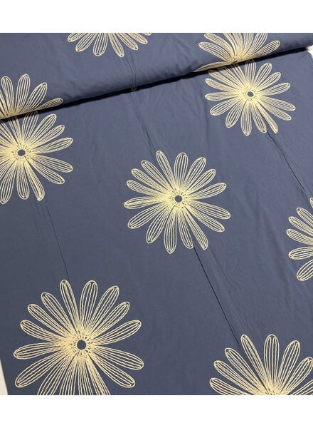 embroidery flower denim blue - poplin cotton
