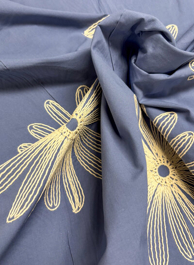 Poplin cotton embroidery jeans blue