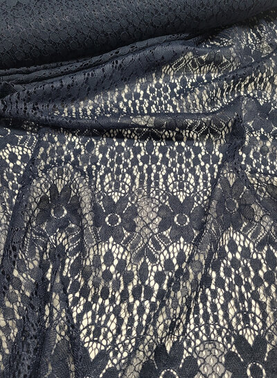 Madeline navy blue beautiful soft lace with flowers - cotton