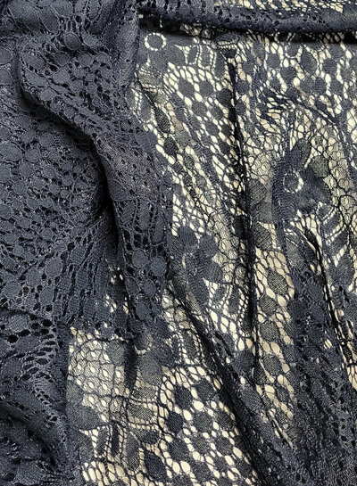 Madeline marineblauw prachtige soepele kant met bloemen - katoen