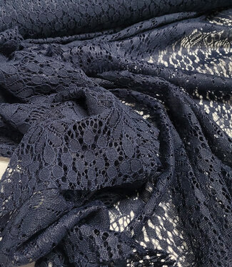 Madeline navy blue beautiful soft lace with flowers - cotton