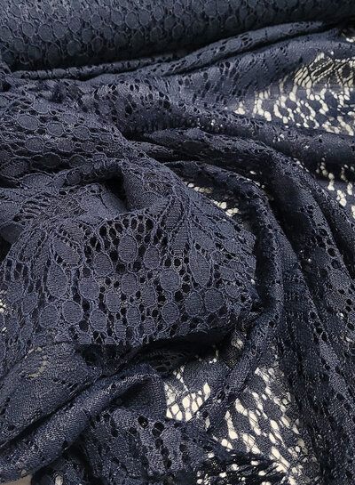 Madeline navy blue beautiful soft lace with flowers - cotton