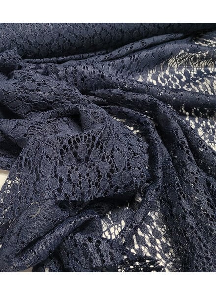 Madeline navy blue beautiful soft lace with flowers - cotton