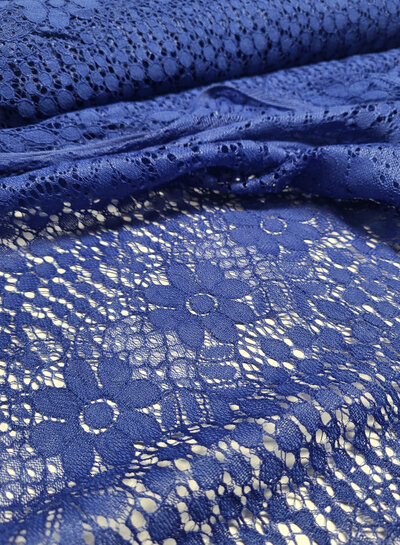 Madeline cobalt blue beautiful soft lace with flowers - cotton