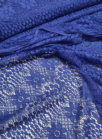 Madeline cobalt blue beautiful soft lace with flowers - cotton