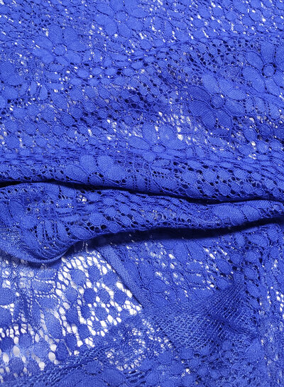Madeline cobalt blue beautiful soft lace with flowers - cotton