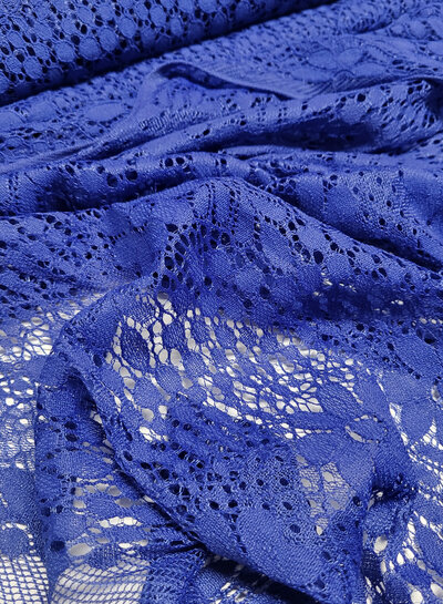 Madeline cobalt blue beautiful soft lace with flowers - cotton