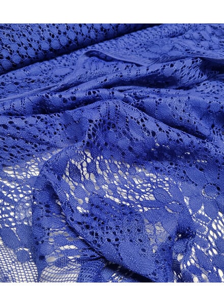 Madeline cobalt blue beautiful soft lace with flowers - cotton