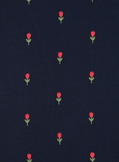 embroidered tulips  - tetra double gauze