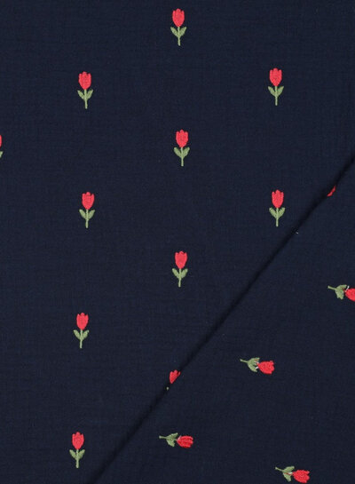 embroidered tulips  - tetra double gauze
