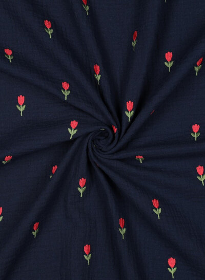 embroidered tulips  - tetra double gauze