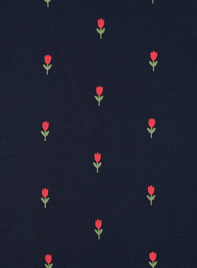 embroidered tulips  - tetra double gauze